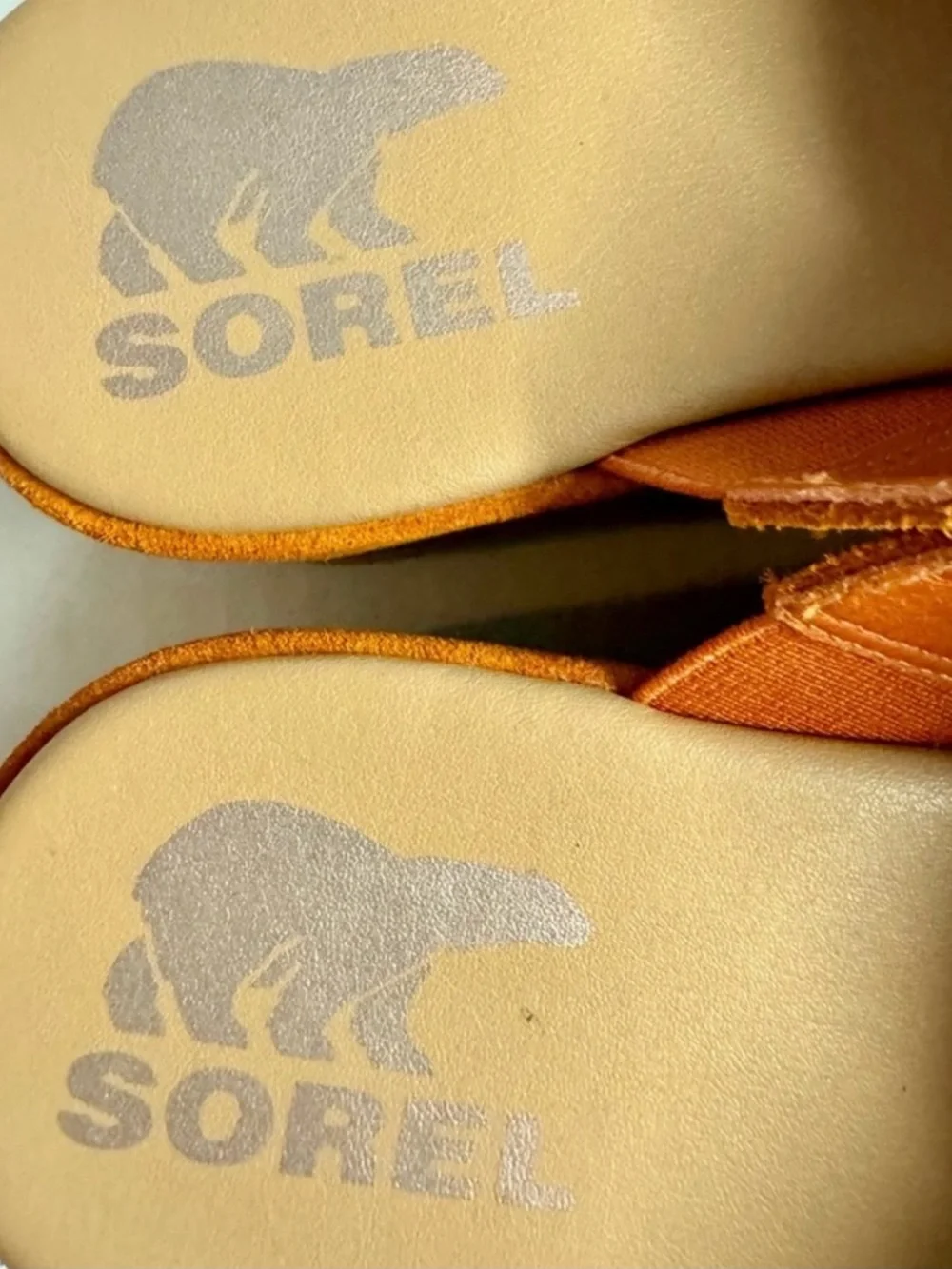 Sorel Cameron Orange Suede Cork-Platform Crossband Slide.Size 10